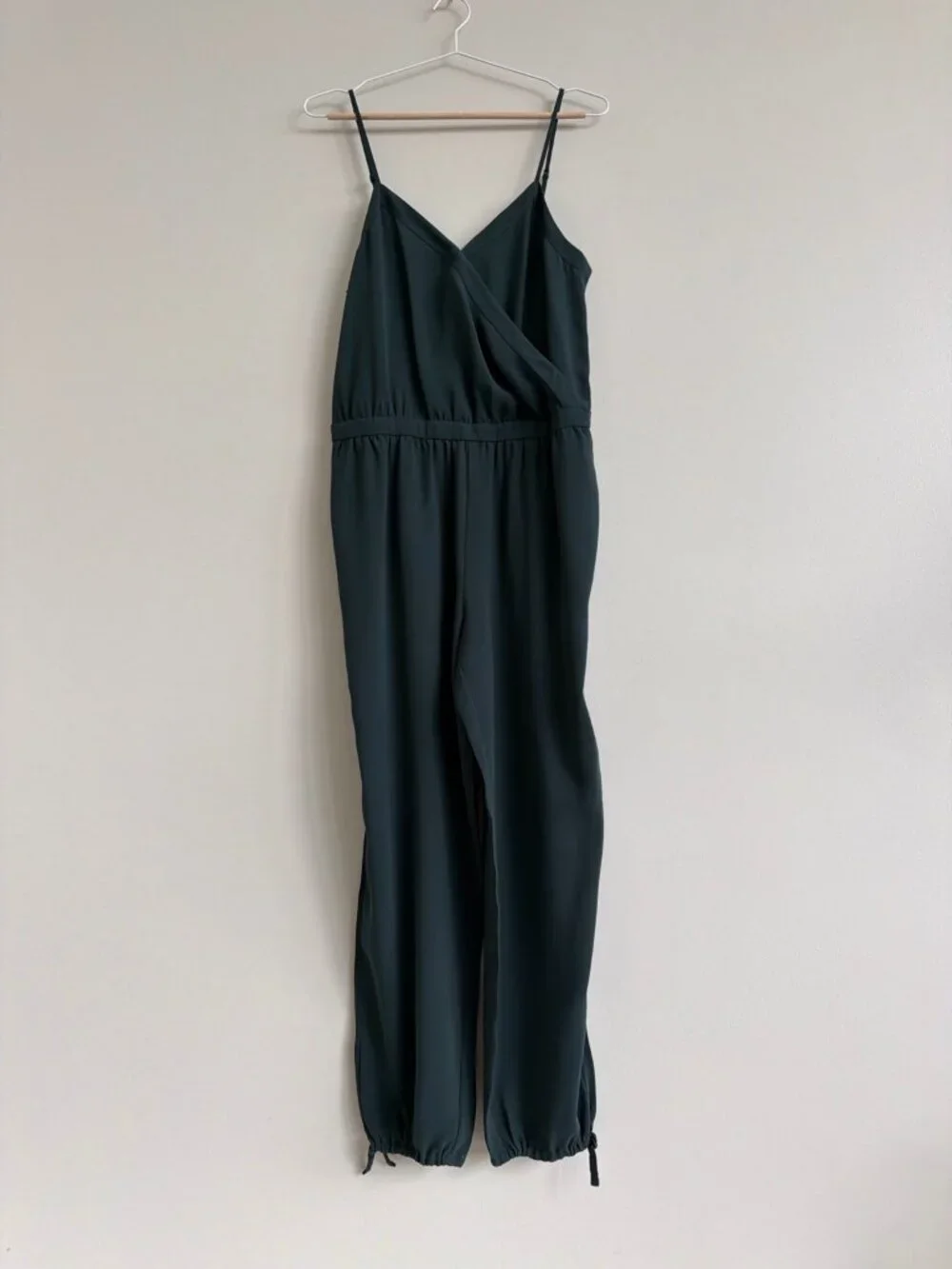 Madewell Forest Green Wrap Jumpsuit Medium Adjustable Straps Tie Ankle